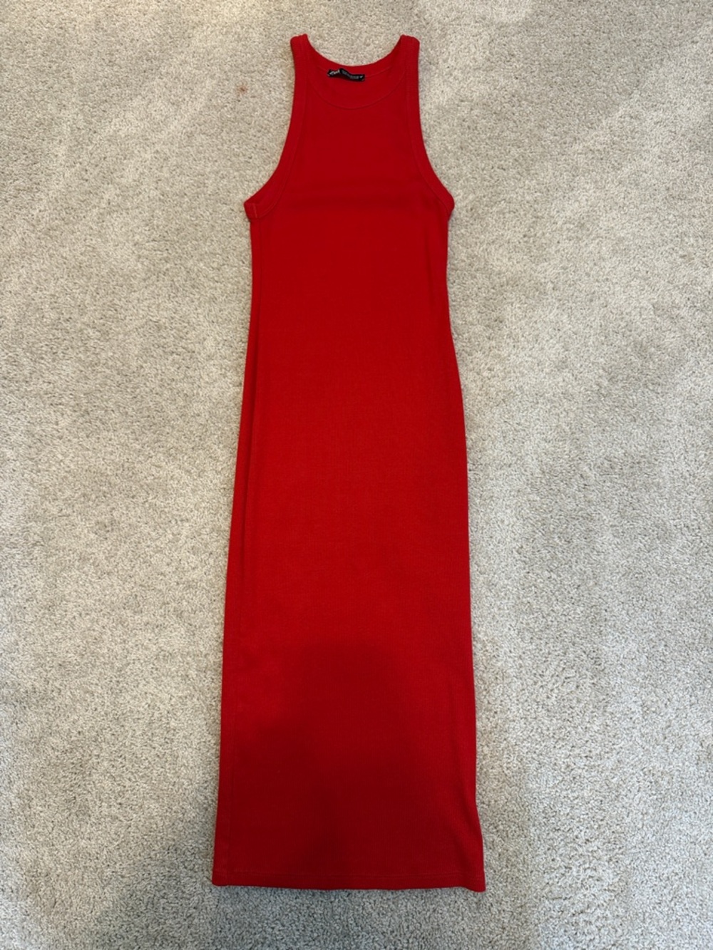Zara Red Ribbed Sleeveless Maxi Dress